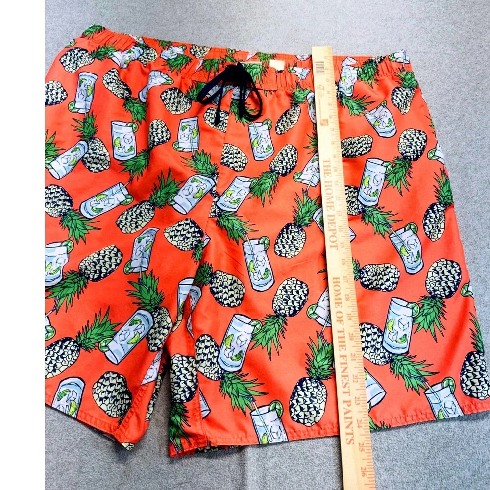Island Passport 3XL Mens Swim Trunks Pineapple Cocktail Print Mesh Lined Orange
